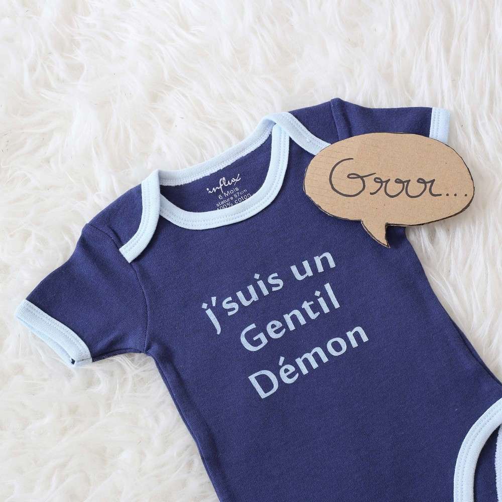 Body Bebe Garcon Debardeur Bleu Marine En Coton Avec Message Rigolo