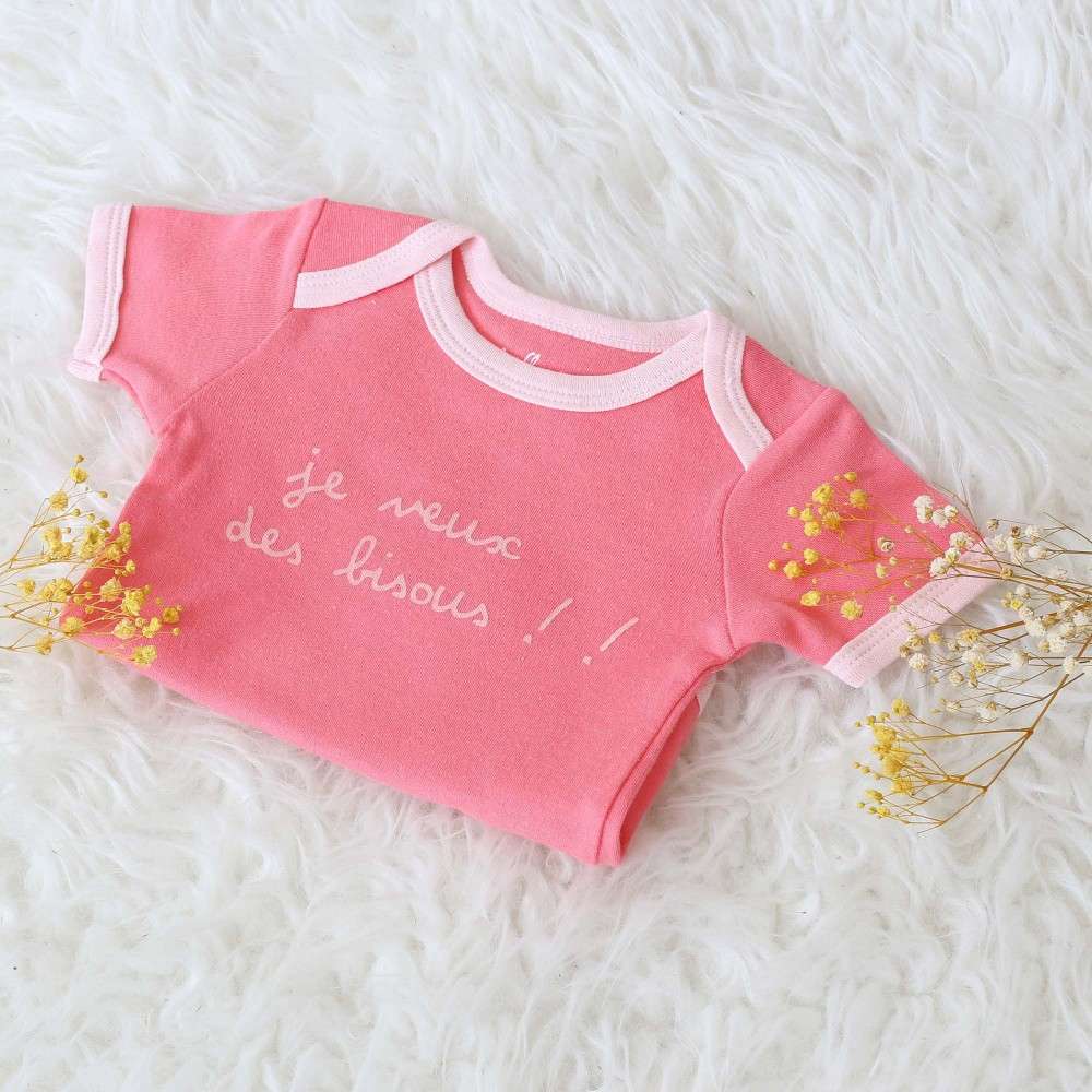 Body Bebe Fille Rose A Manches Courtes En Pur Coton Pas Cher Kinousses