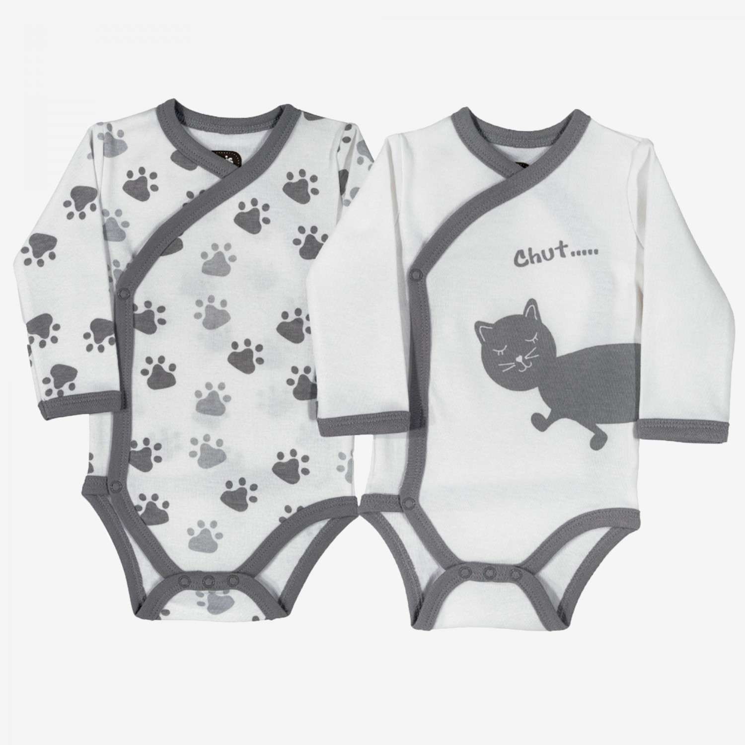 Lot De Bodies Bebe Mixte Ouverture Integrale Chat