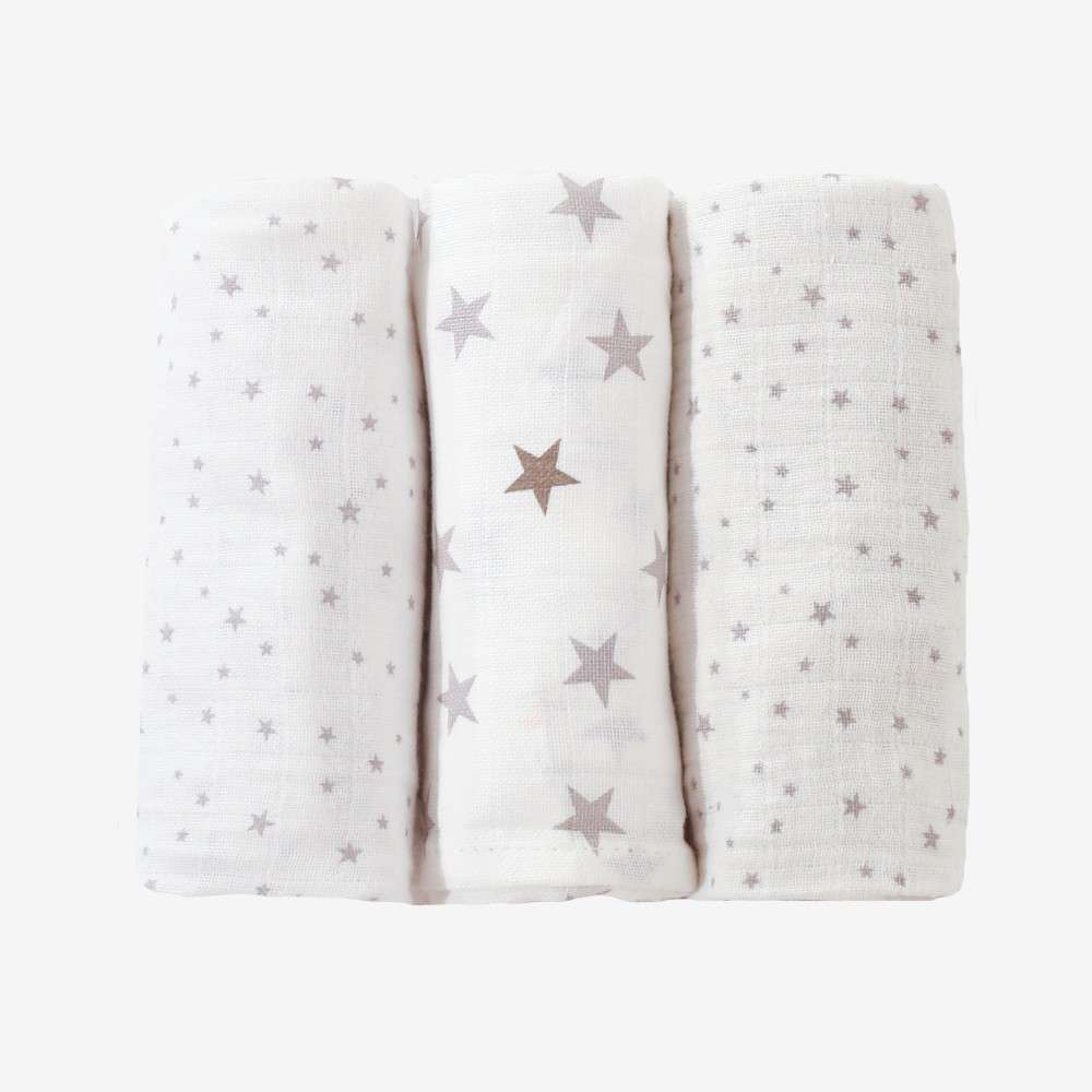 Langes bébé - Oeko-tex - Motif étoiles - 100% mousseline de coton