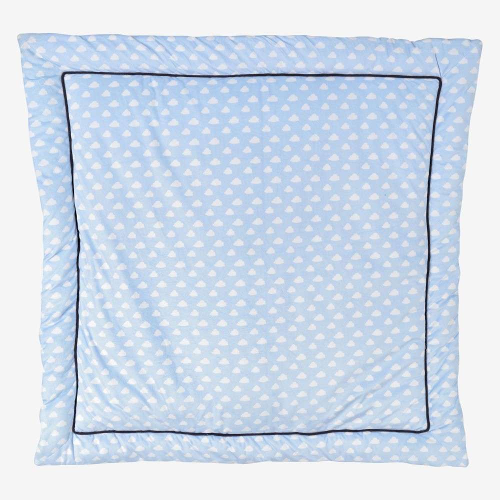 Tapis De Parc Bebe 100x100 Cm Bleu Et Blanc En Velours Doux