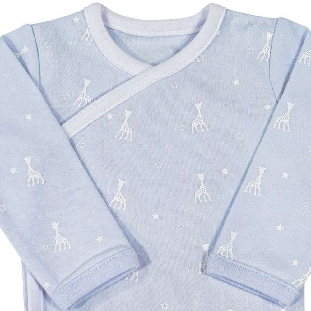 Light Blue And White Cotton Birth Bodysuit With Crossed Opening Light Blue And White Cotton Birth Bodysuit With Crossed Opening