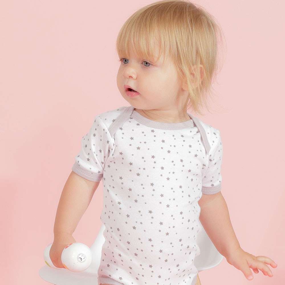 Short Sleeves Star Printed Body In White Grey Cotton X2