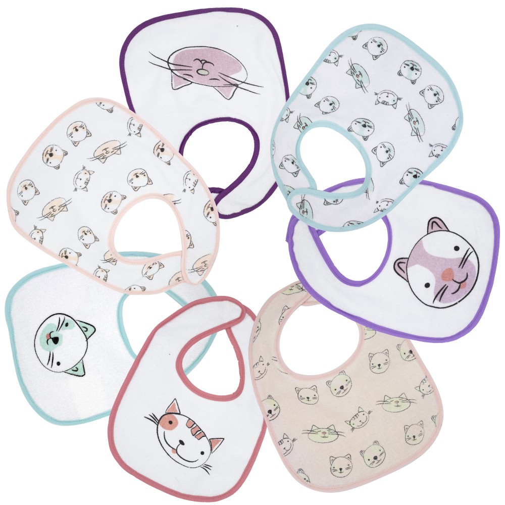 Lot De 7 Bavoirs Bebe 4 24 Mois En Eponge Doublee Plastique Chats Soldes Kinousses