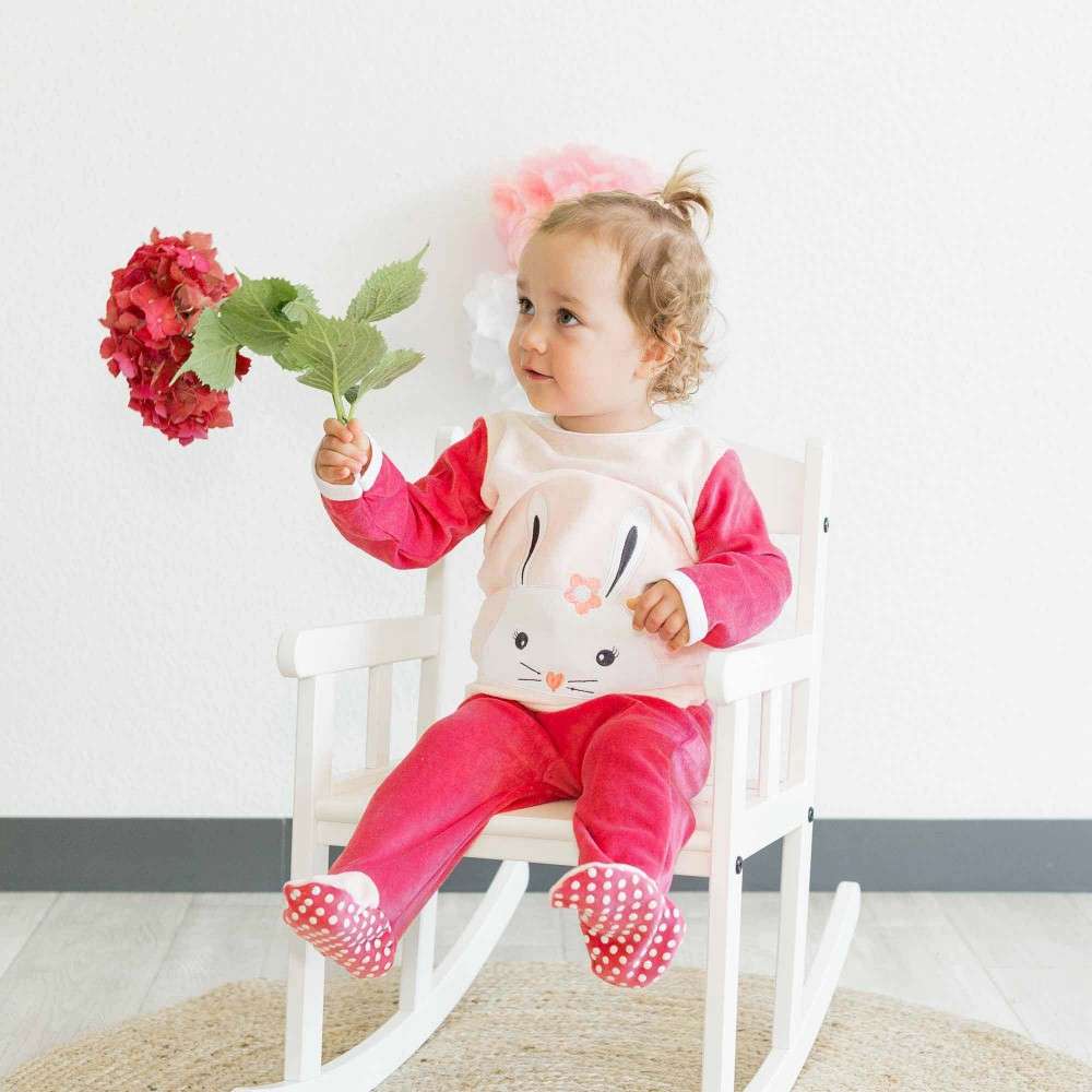 Baby Girl 2 Piece Pink Velvet Pyjamas With Rabbit Pattern