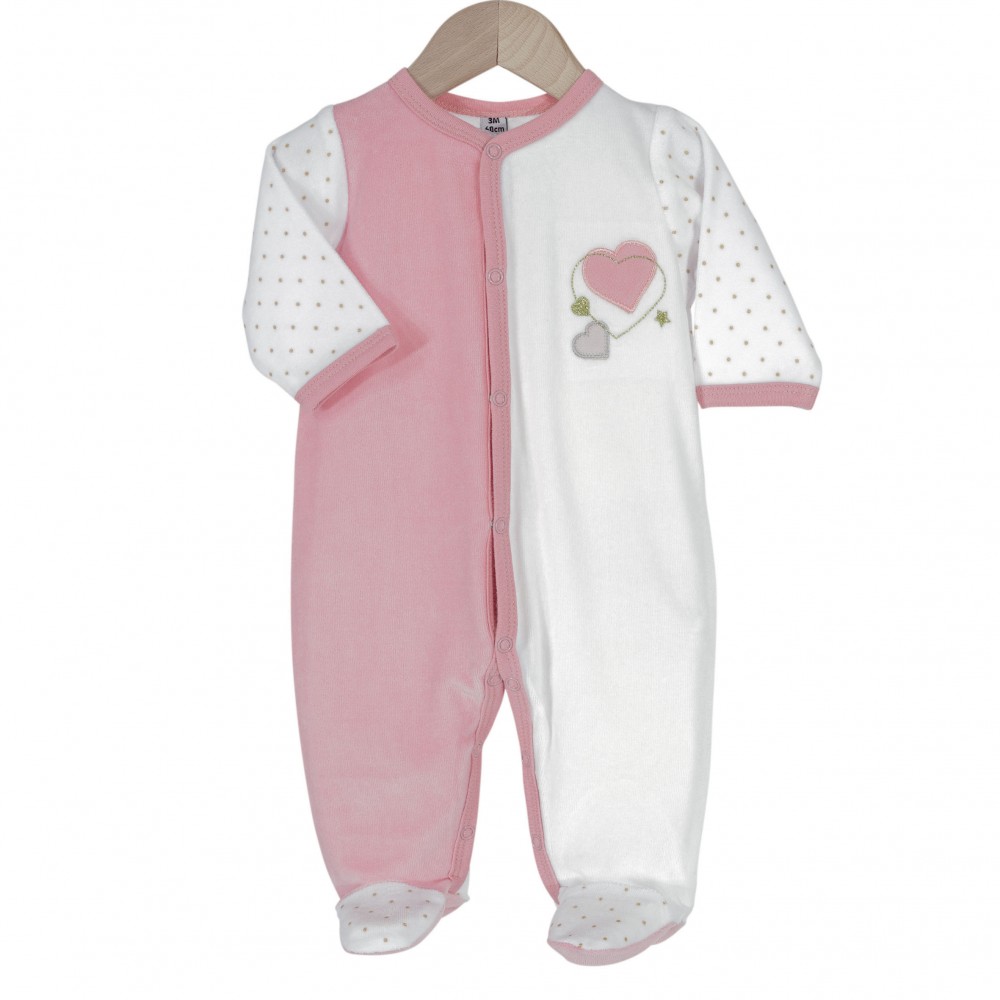 Baby girl pyjamas in pink, white and gold velvet - Kinousses