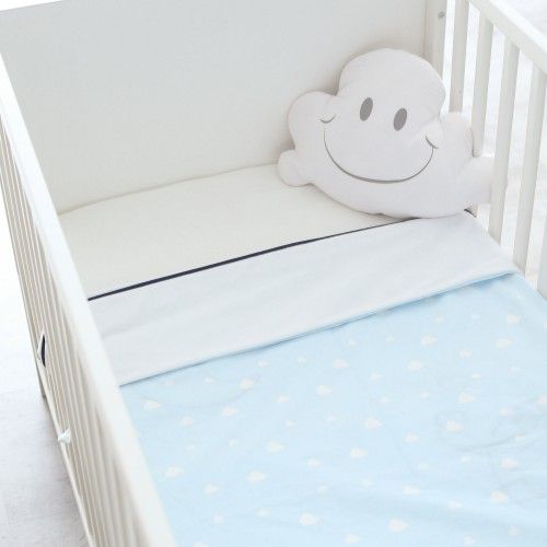 Housse De Couette Bebe En Coton Bleu Ciel Et Blanc En Soldes Kinousses