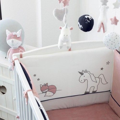 Tour De Lit Bebe Fille Bleu Et Rose Reversible Licornes Et Renarde