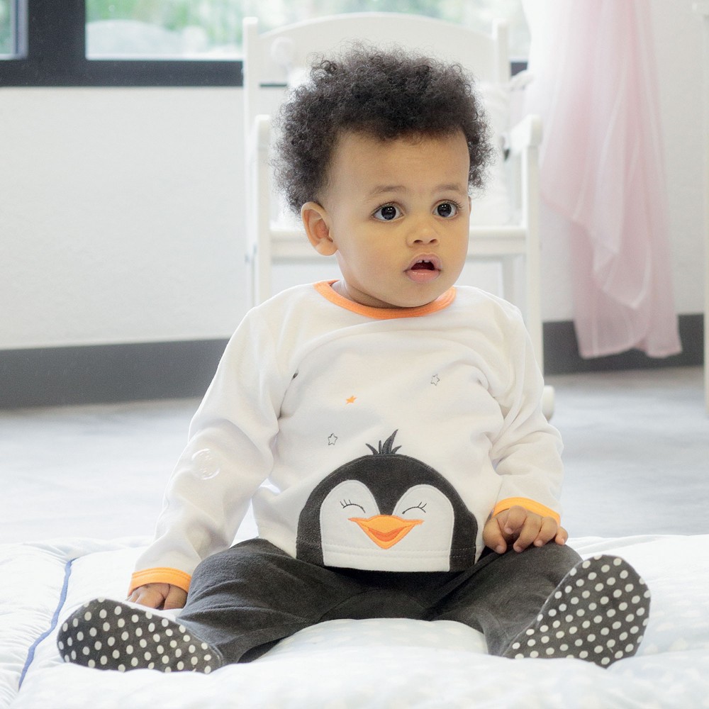 Pyjama bébé garçon 2 pièces blanc et noir en velours Kinousses