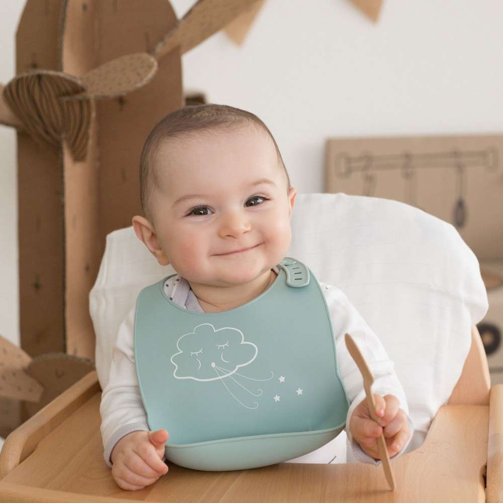 Bavoir Recuperateur En Silicone Vert D Eau Reglable