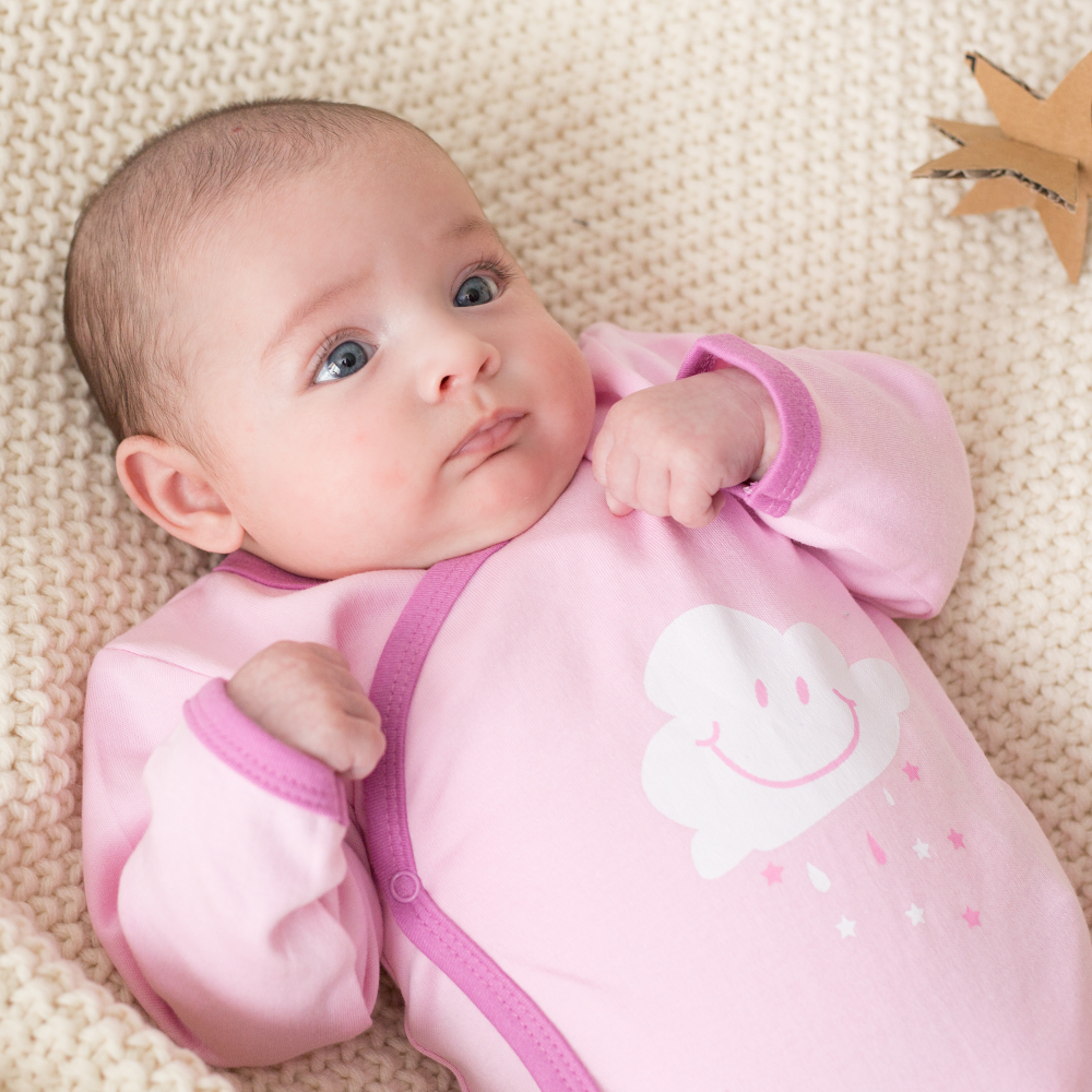 Pink Birth Bodysuit And Cloud Print With Front Opening