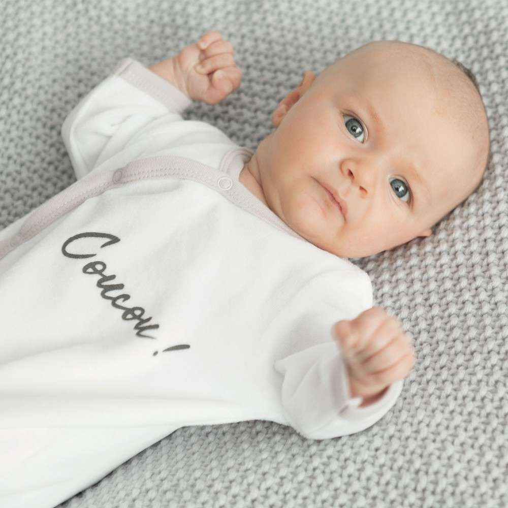 White And Grey Velvet Birth Pyjamas With Front Opening
