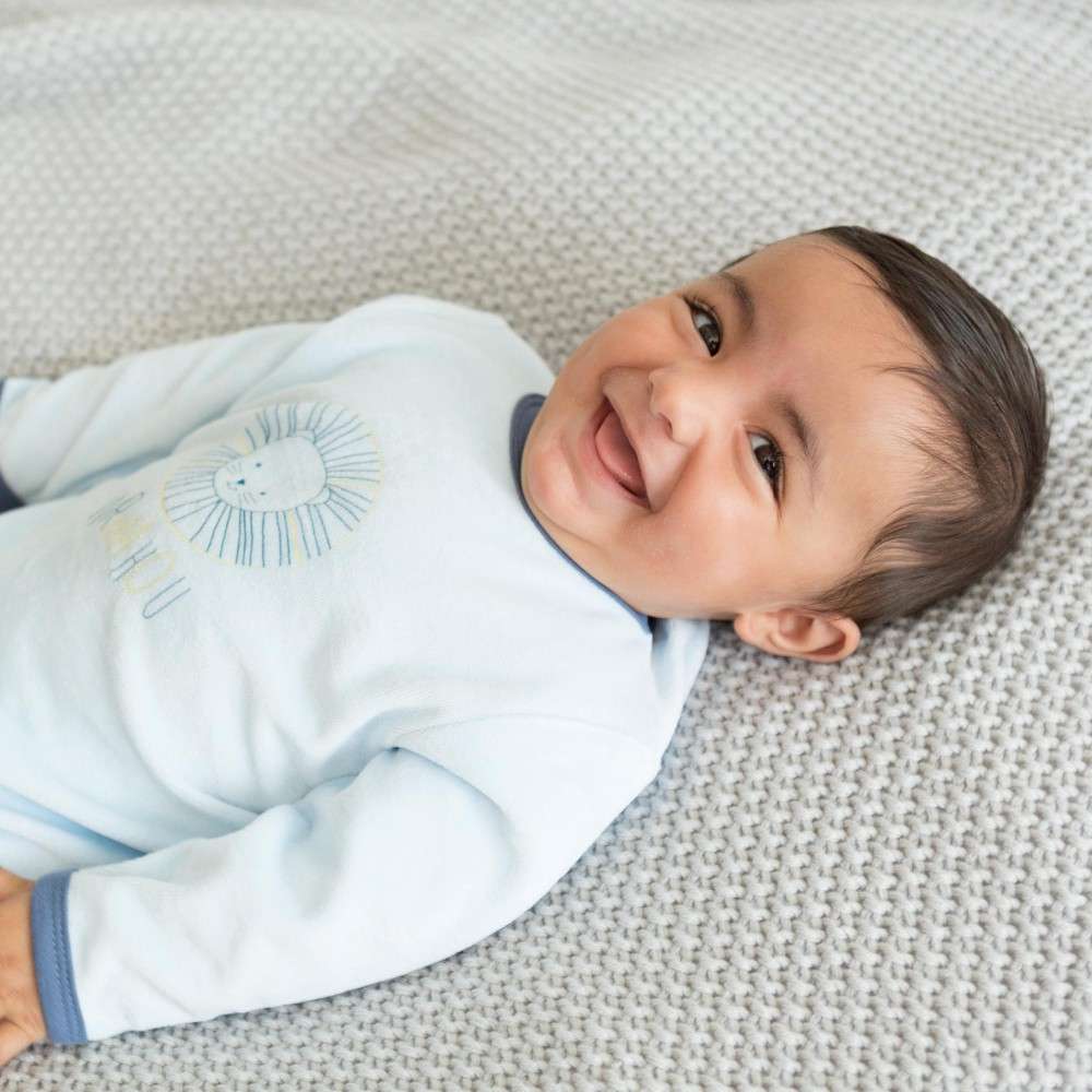 Boy Pyjamas With Blue Velvet Lion Print Back Closure