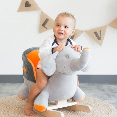 Baby 10 To 36 Months Boy Grey And Orange Rocking Toy