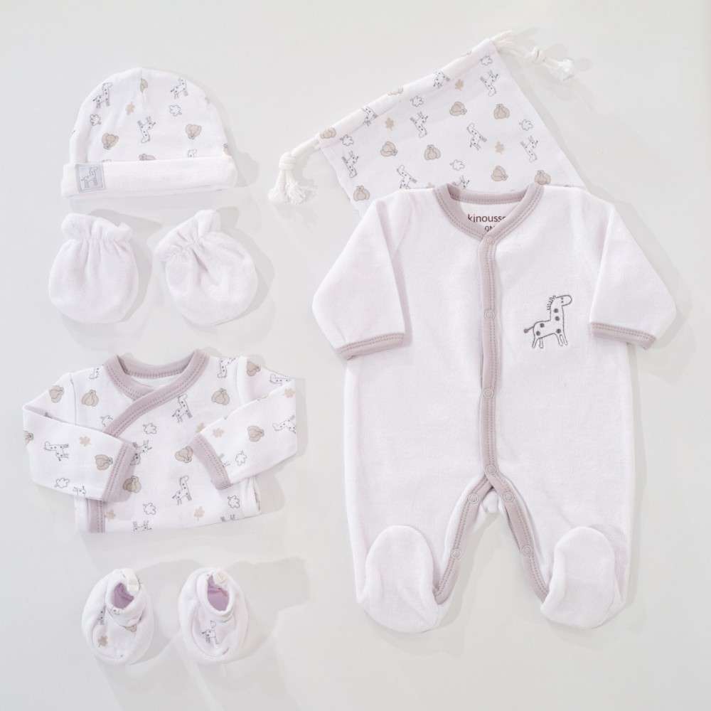 White And Grey Jungle Printed Velvet Unisex Birth Set