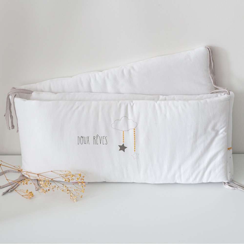 White And Grey Cotton Cot Bumper Sweet Dreams Free Delivery