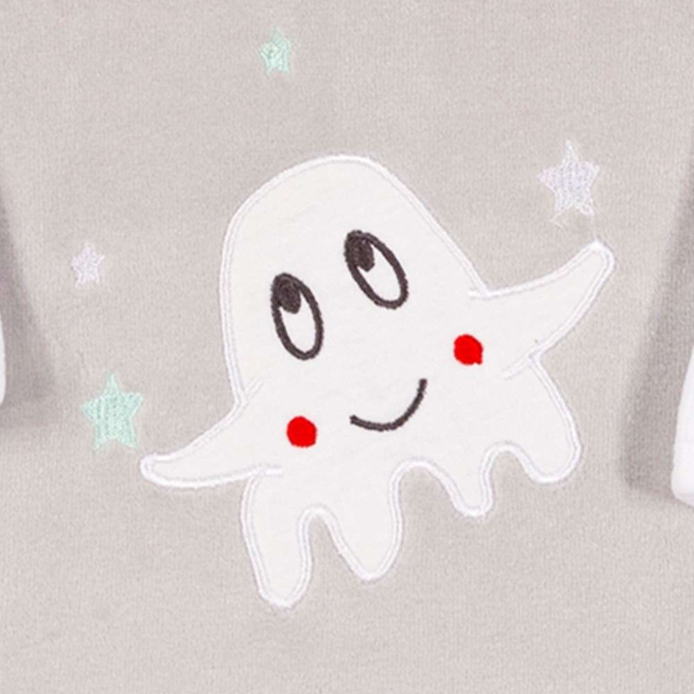 Grey Velvet And Khaki Baby Pyjamas Embroidered Monster Trois Kilos Sept Kinousses